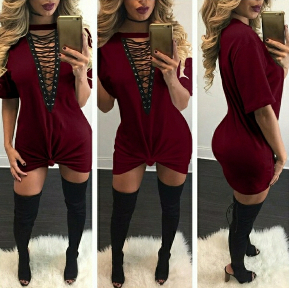 Red Lace Up Dress